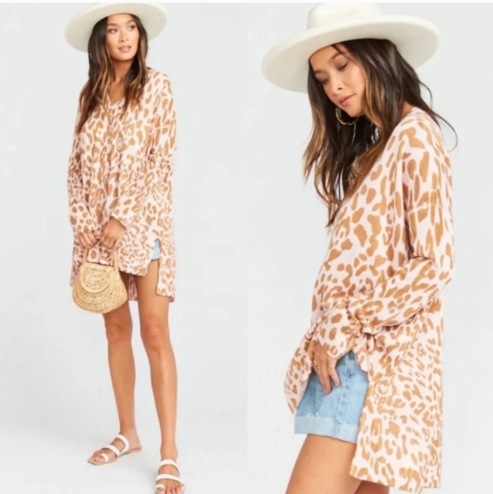 Show Me Your Mumu Leopard Print Cliffside Sweater S Relaxed Fit Tunic Pink Brown